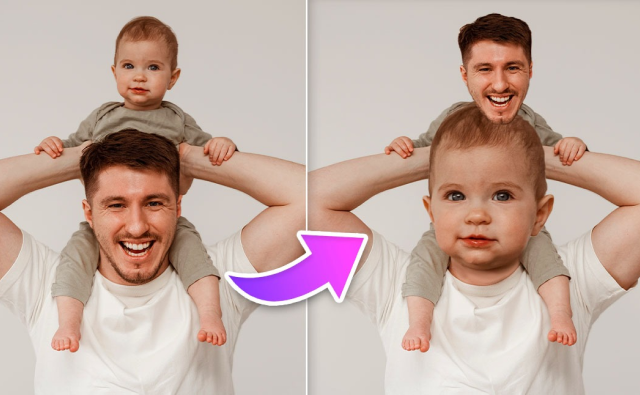  face swapping between dad and son using ai face swap generator